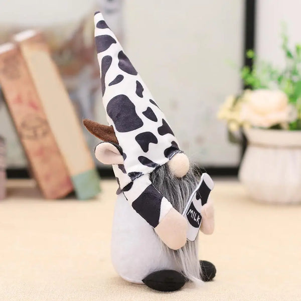 Fluffy Beard Gnome Charming Cow Gnome Plush Ornaments for Farmhouse Home Decor Black White Patterned Cattle Dolls Faceless - ReesENT