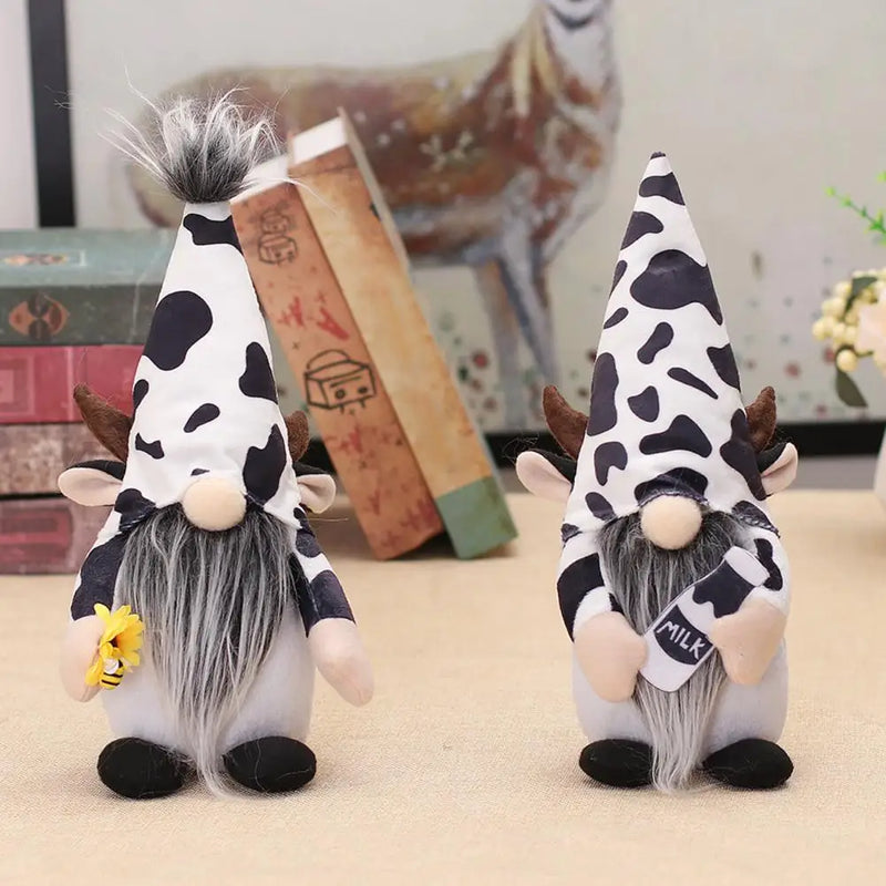 Cow-themed Plush Doll Cow Gnome Dolls Charming Plush Ornaments for Farmhouse Decor Black White Patterned Swedish for Tiered - ReesENT