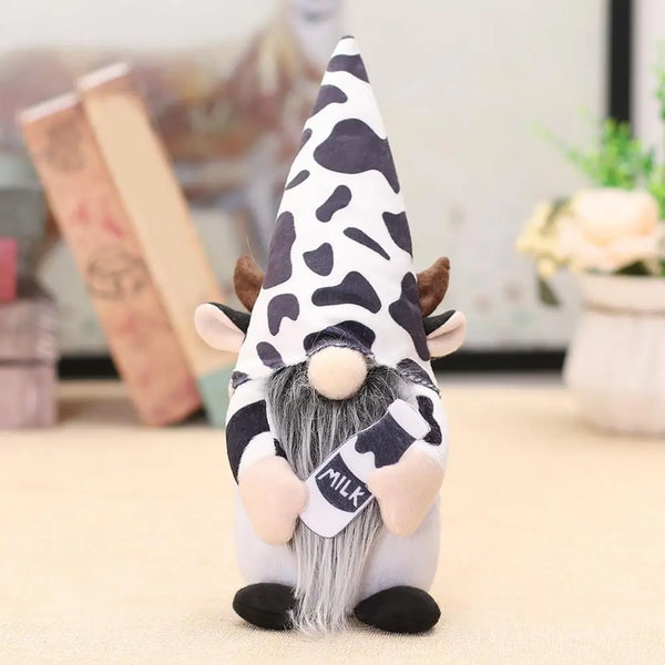 Cow-themed Plush Doll Cow Gnome Dolls Charming Plush Ornaments for Farmhouse Decor Black White Patterned Swedish for Tiered - ReesENT