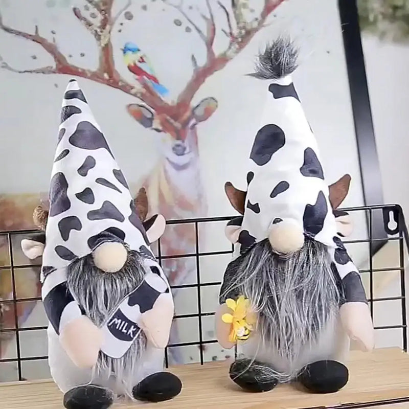 Cow-themed Plush Doll Cow Gnome Dolls Charming Plush Ornaments for Farmhouse Decor Black White Patterned Swedish for Tiered - ReesENT