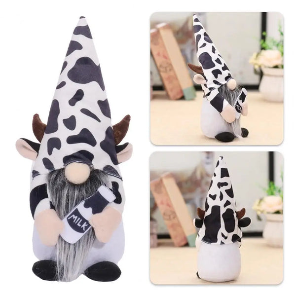 Cow-themed Plush Doll Cow Gnome Dolls Charming Plush Ornaments for Farmhouse Decor Black White Patterned Swedish for Tiered - ReesENT