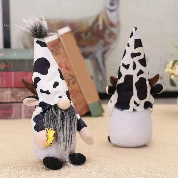 Comfortable Touch Gnome Cow Gnome Dolls Charming Plush Ornaments for Farmhouse Decor Black White Patterned Swedish for Tiered - ReesENT