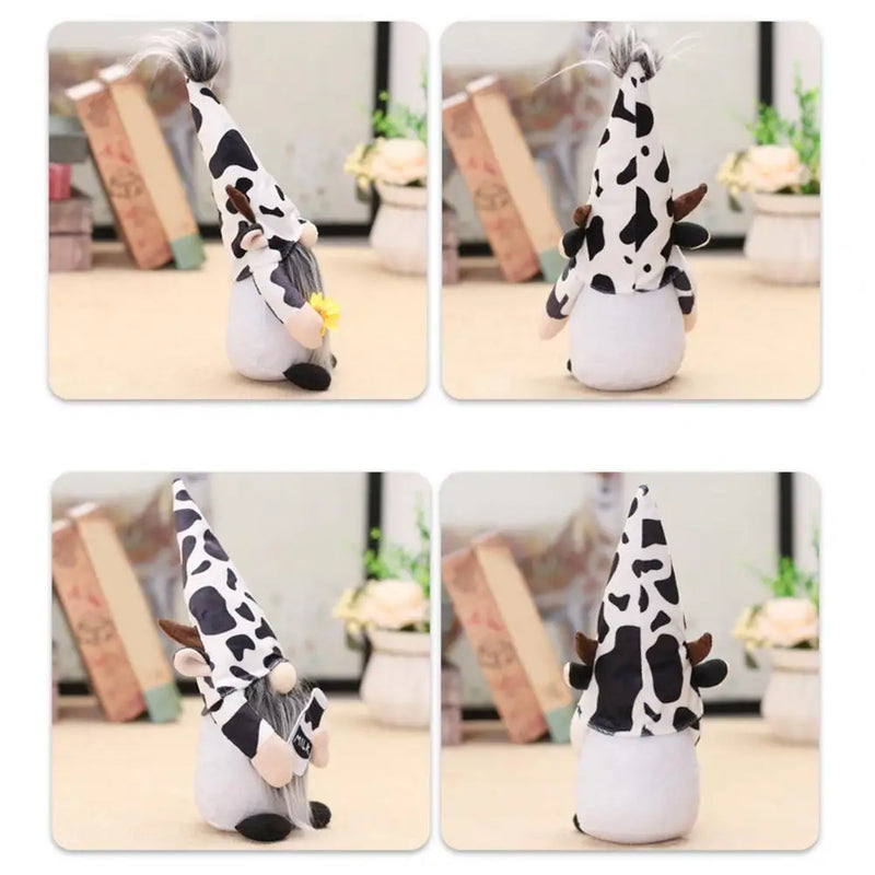 Cow-themed Plush Doll Cow Gnome Dolls Charming Plush Ornaments for Farmhouse Decor Black White Patterned Swedish for Tiered - ReesENT