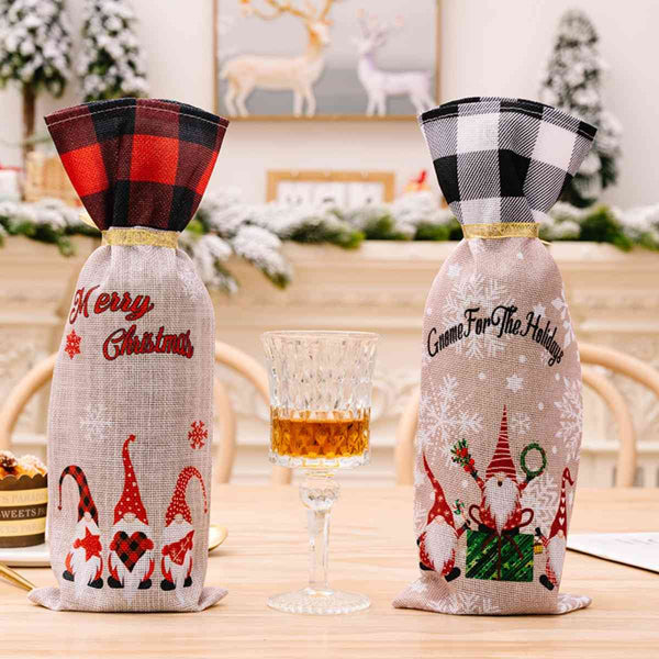 2-Piece Christmas Plaid Wine Bottle Covers - Reesent