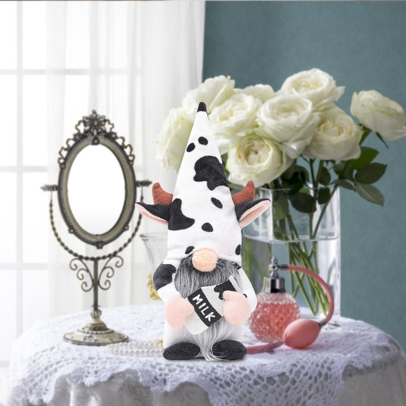 Gnomes Farmhouse Cow Swedish Gift With Milk Bottle Nordic Plush Cattle Handmade Tiered Tray Doll Home Table Decoration Ornaments - ReesENT