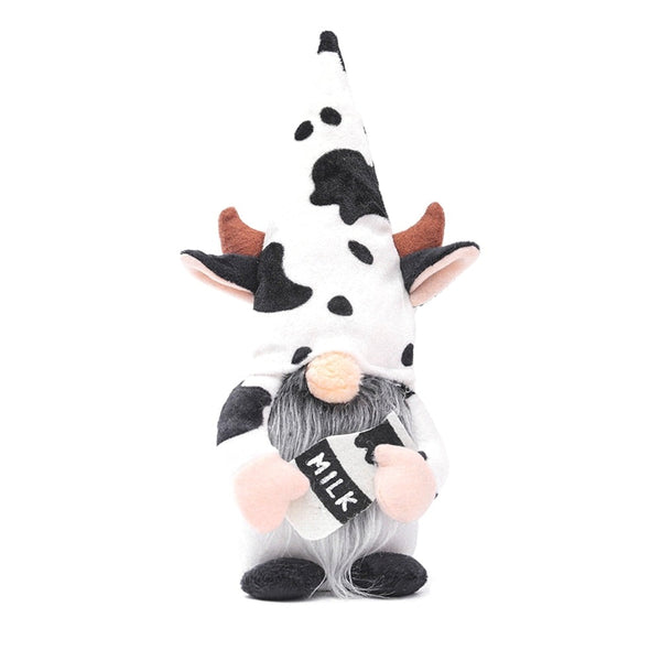 Gnomes Farmhouse Cow Swedish Gift With Milk Bottle Nordic Plush Cattle Handmade Tiered Tray Doll Home Table Decoration Ornaments - ReesENT