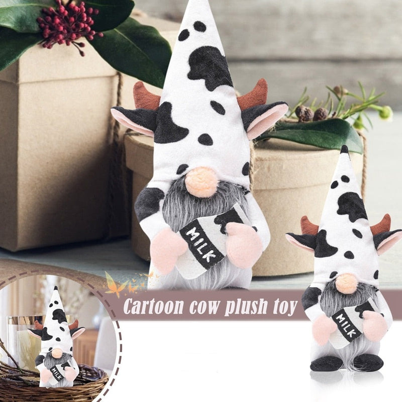 Gnomes Farmhouse Cow Swedish Gift With Milk Bottle Nordic Plush Cattle Handmade Tiered Tray Doll Home Table Decoration Ornaments - ReesENT